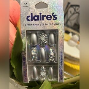 Claire's Silver Nail Set with Rhinestone Accents